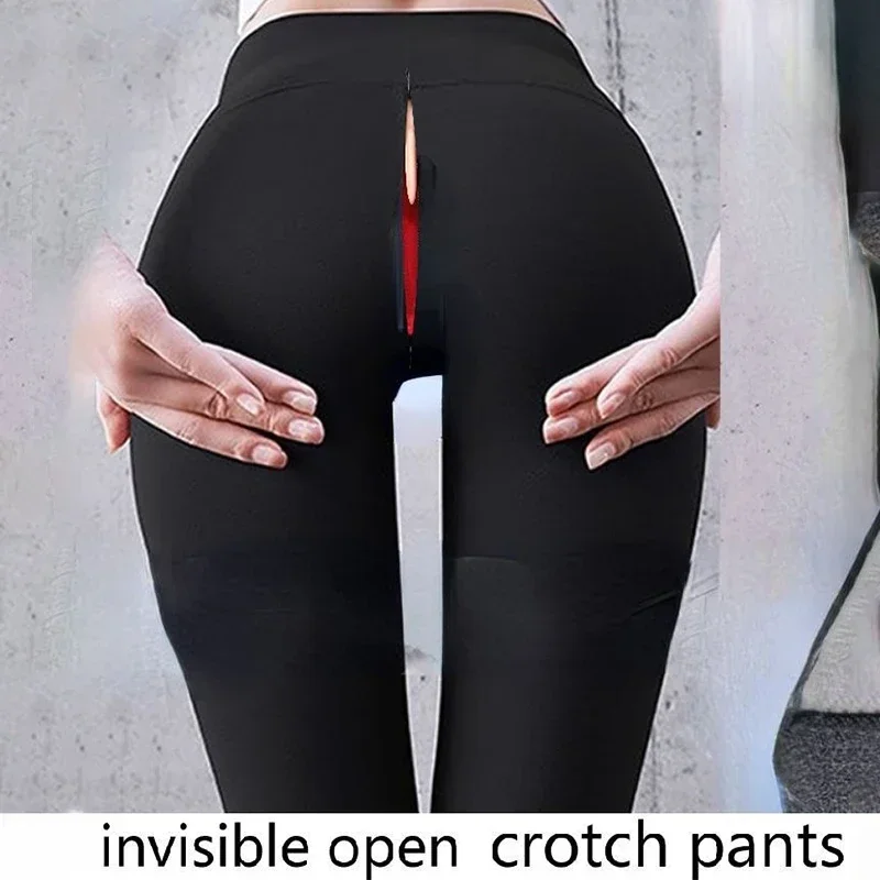 Women Open Crotch Pants Invisible Zipper Open Crotch Tight Leggings Yoga Pants Plus Size High Waist Couples Outdoor Trousers