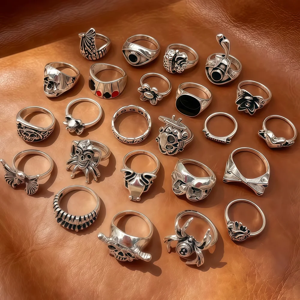 20/21/41Pcs/Lot Vintage Punk Unique Design Finger Rings For Men Women Playing Card Spider Mix Style Jewelry Hip‑Hop Party Gifts