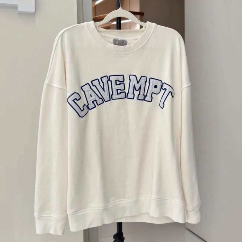 Embroidered Blue Sticker Logo Men Women Streetwear CAVEMPT Sweatshirts Terry Round Neck Pullover Loose CE Long Sleeve Outfit