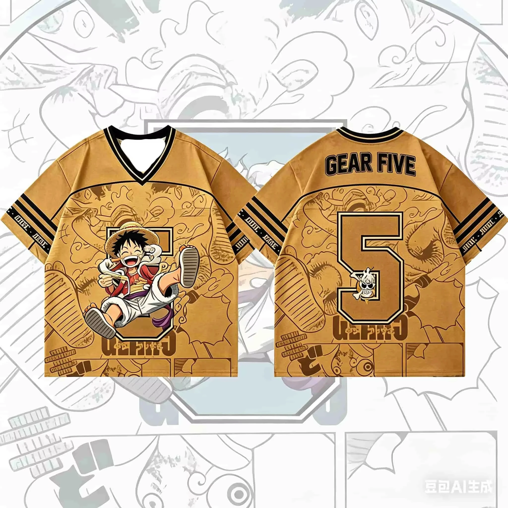 One Piece Monkey D.Luffy Oversized V-Neck Jersey 3D Quick Dry T