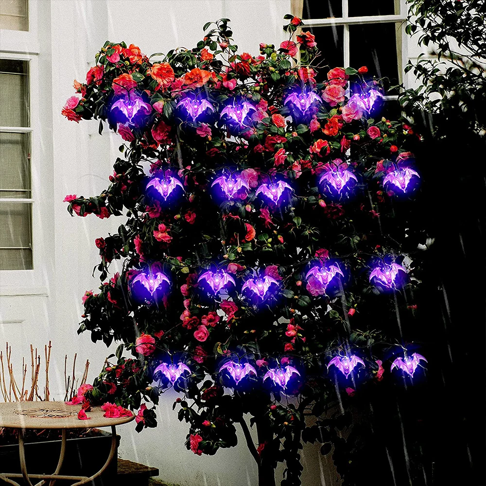 16FT 30LEDs Halloween Spider Bat Lights String Battery Operated Waterproof for Festival Home Bar Party Indoor Outdoor Decoration