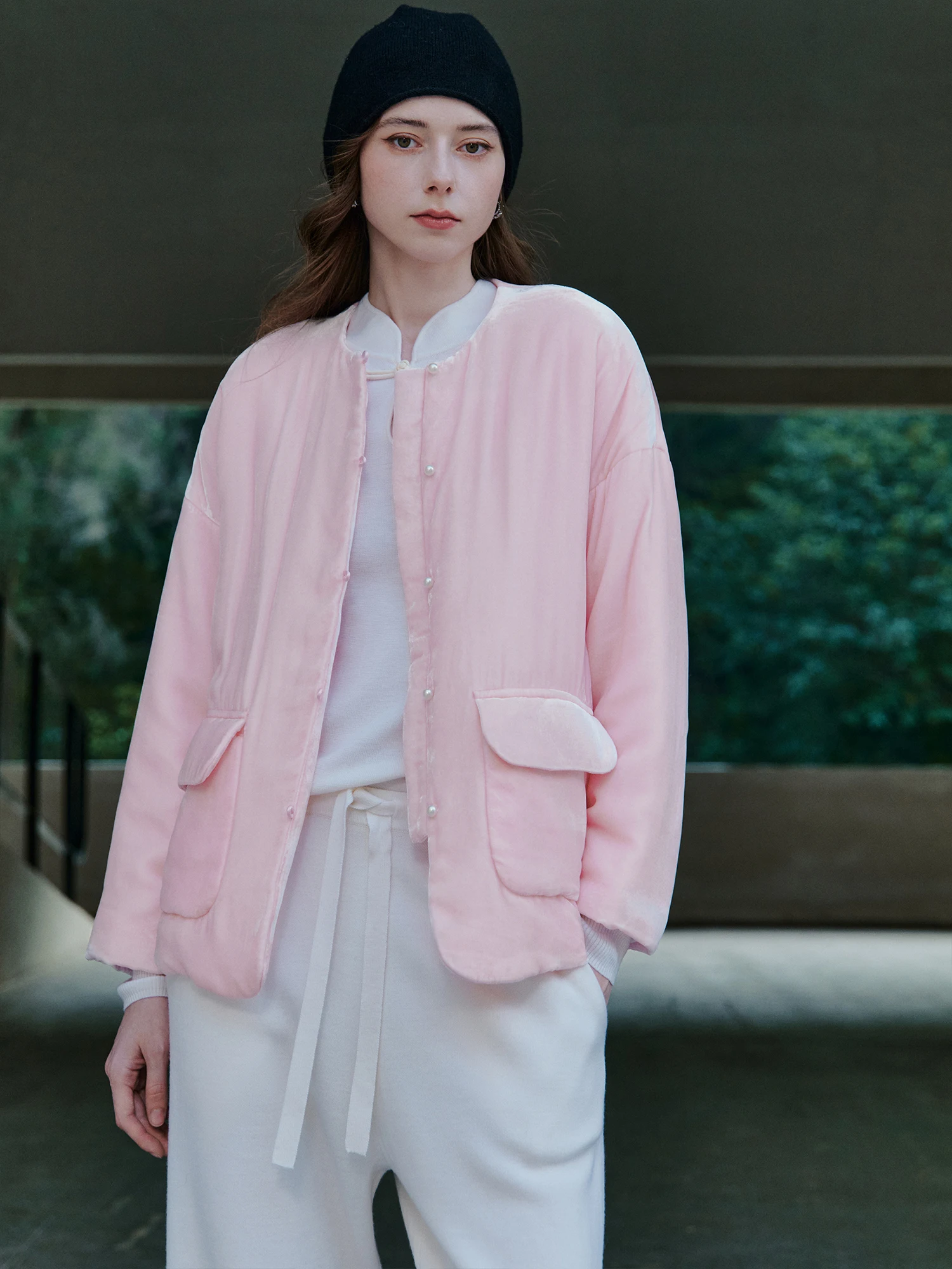 

fini for Luxury New Chinese Sle Velvet Jaet Pearl Button round Ne Cotton Lined Outerwear Silk Material Women's Coat