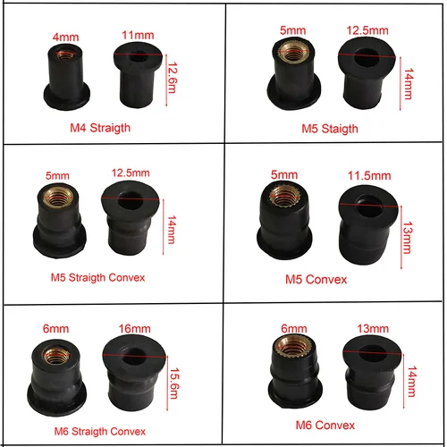 Imagen 2 del producto Tuercas de pozo de goma métricas M4 M5 M6, tornillos para parabrisas de motocicleta, tuerca de pernos, 10/20/50/100 Uds., tornillos de sujeción, tuercas