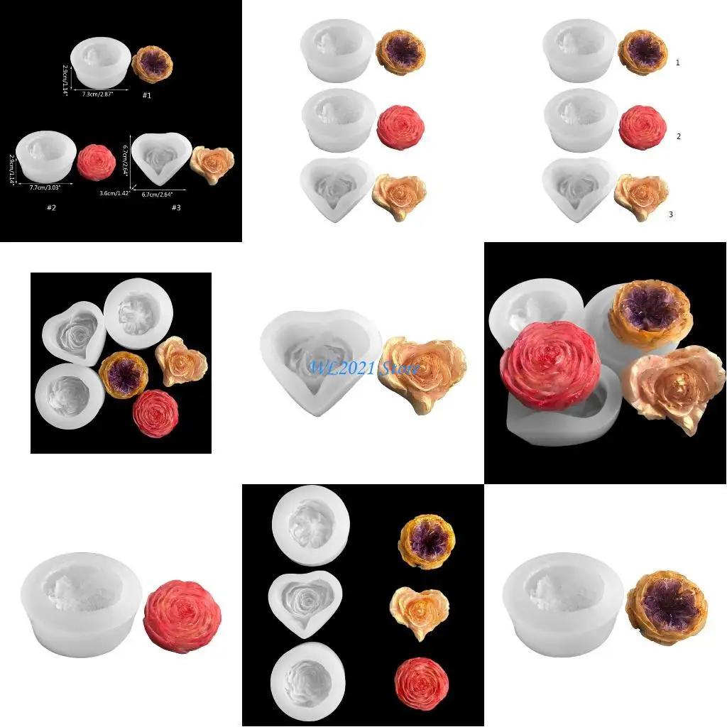G5GC قالب راتنج الورد قالب صب إيبوكسي زهرة ثلاثي الأبعاد لصنع المجوهرات على شكل سلسلة مفاتيح ذاتية الصنع #1
