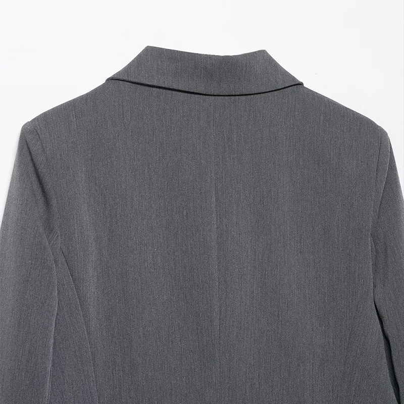 سترة Willshela للسيدات مع جيوب باللون الرمادي مزدوجة الصدر وأكمام طويلة ورقبة مدببة ملابس نسائية للمكتب #6