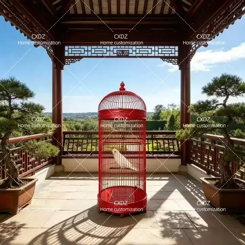 Wrought Iron Bird Cage for Parrot Myna High End Decorative Outdoor Aviary Villa Garden Pet House Durable Metal Stand