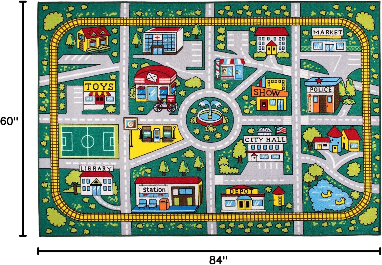 Kids City Life Road Learning Rug, Non Skid Educational Area Carpet for Playroom Bedroom Classroom, Green Home Decor
