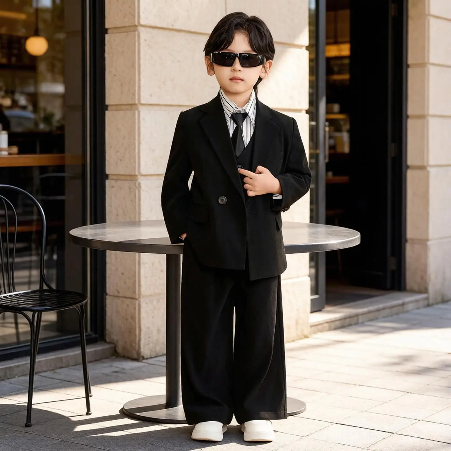 Boys Suit Set British Style Formal Blazer Vest Pants Kids Gentleman Tuxedo Outfit