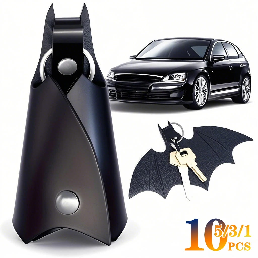 

1-10PCS Men's Cartoon Bat Keychain Creative Car Key Bag Black Anti-lost Car Key Protection Sleeve Universal Keychain Pendant