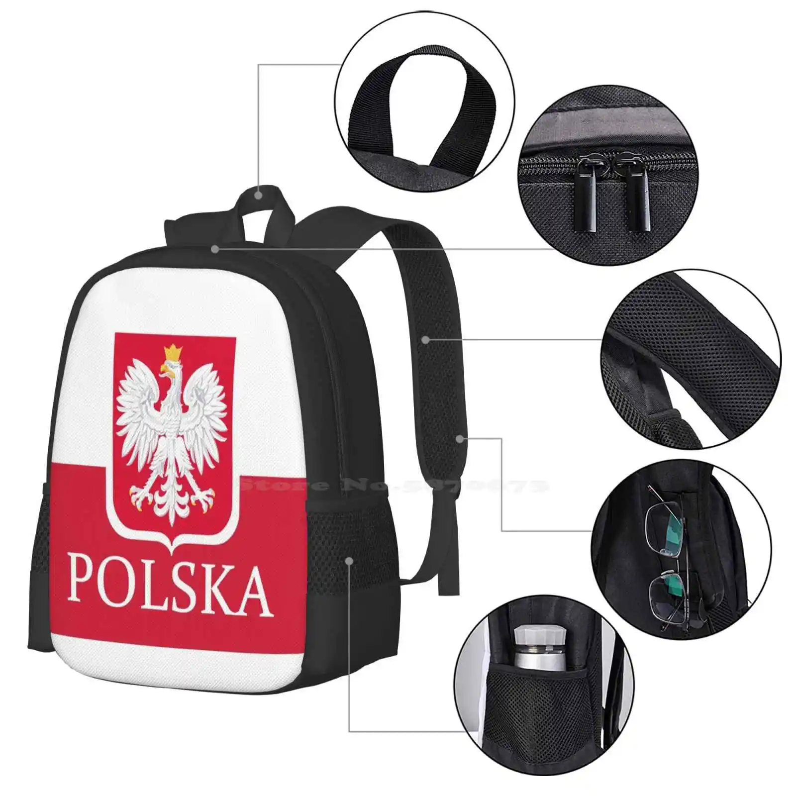 Patriottische Polenskavlag Patroon Bagpack Schooltassen Polish Polen Polen Vlag Retro Vintage Erfgoed Reizen