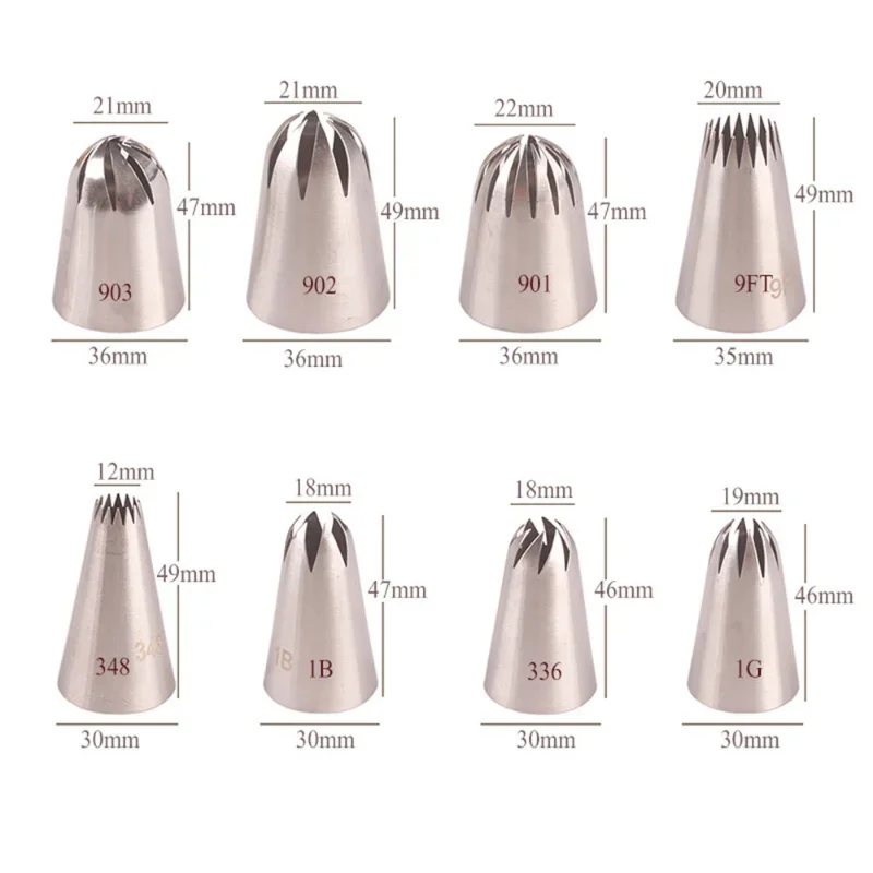 8Pcs/Set Large Stainless Steel Pastry Nozzles Icing Piping Tips Cream Rose Cake Decorating Cupcake Kitchen Baking Tools