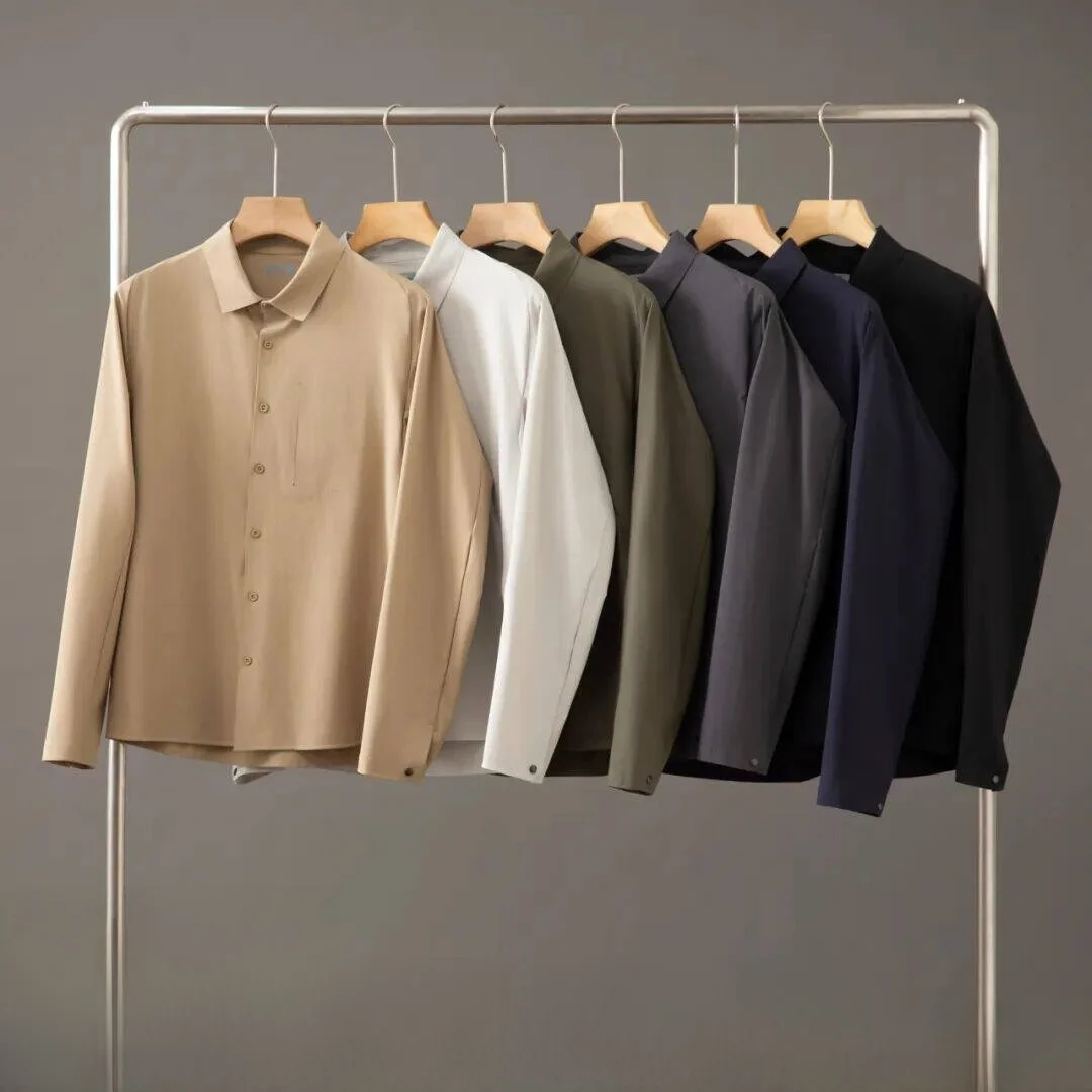 

High-End Outdoor 3D Tailored Sl Glued 2026 Spring Summer Men's Qui Dry Elastic Sports irt Trendy Long Sve Button up