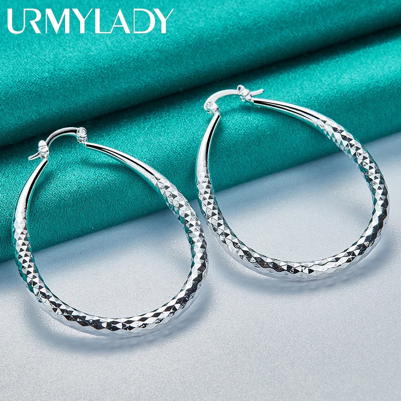 URMYLADY 925 Sterling Silver Diamond Texture Earrings For Women Wedding Party Fashion Charm Jewelry