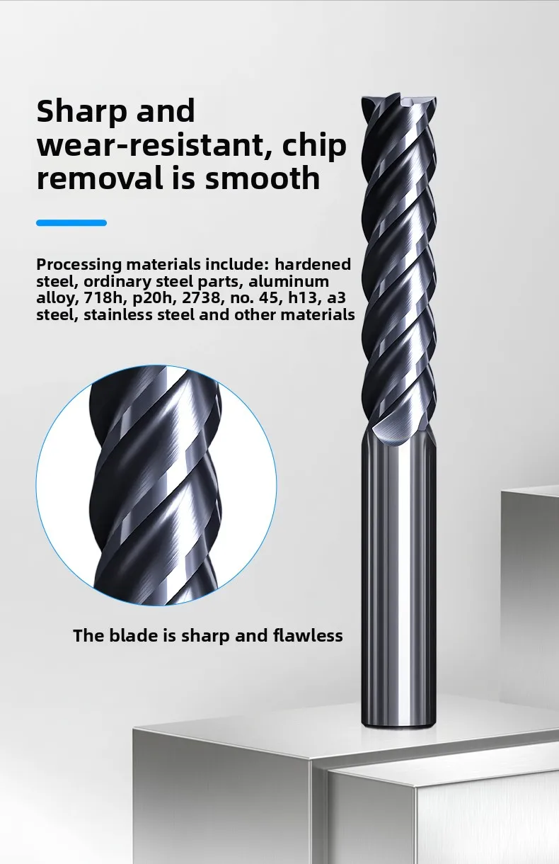 HRC65 Hartmetall-Fräser 4 6 Schneiden Umgekehrte Konische Verlängerte Schaftfräse 10 12 16mm für Formenbau-Basismetallbearbeitung – Detail 9