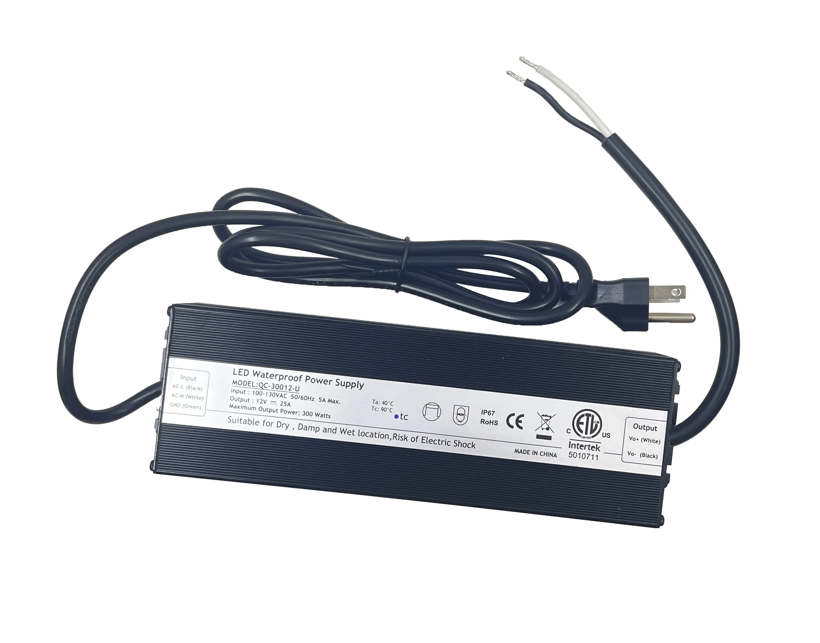 

300W LED Power Supply ETL Listed 12V 25A LED Driver AC 100-130V to 12V DC Transformer IP67 Waterproof for Outdoor Light Use