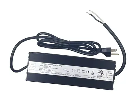 300W LED Power Supply  ETL Listed 12V 25A LED Driver AC 100-130V to 12V DC Transformer IP67 Waterproof for Outdoor Light Use