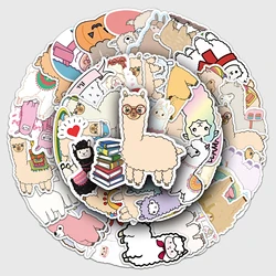 50Pcs Alpaca Grass Mud Horse Series Cartoon Cute Waterproof Sticker Skateboarding Snowboard Retro Vinyl Sticker