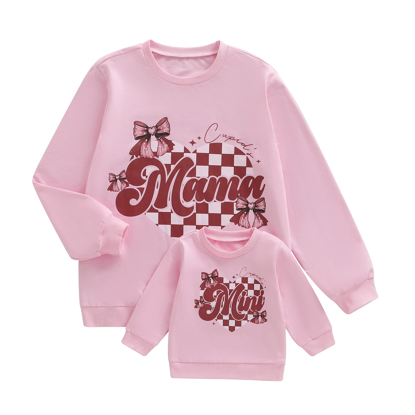 ملابس متطابقة للأم وأنا لعيد الحب بأكمام طويلة وياقة دائرية وطبعة حروف #2