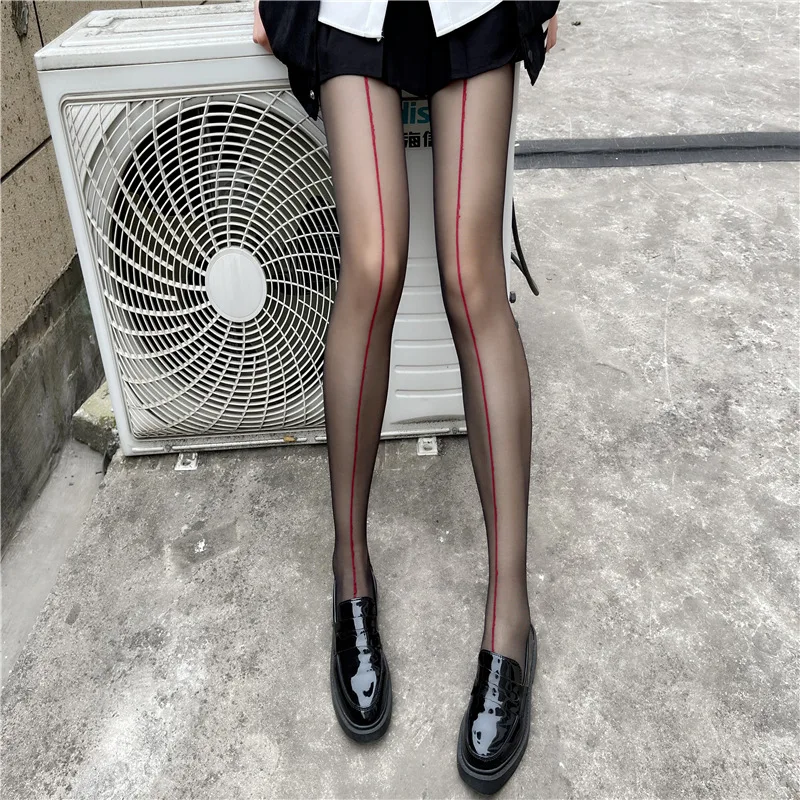 Hot Red Hose Vertical Line Open Crotch Pantyhose Children Sexy Ultra Thin Black Line One Line Shrimp Line Pantyhose