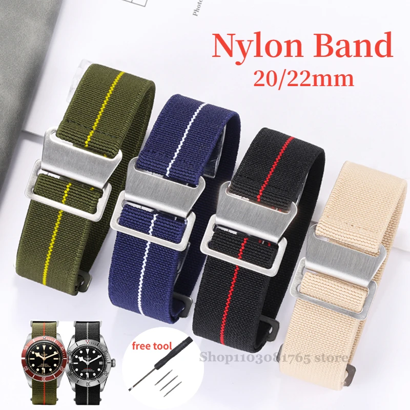 New Elastic Nylon Band 60s French Parachute Bag 20mm 22mm for Seiko Fabric Watchbands Watch Strap for Tudor  Man\'s Universal