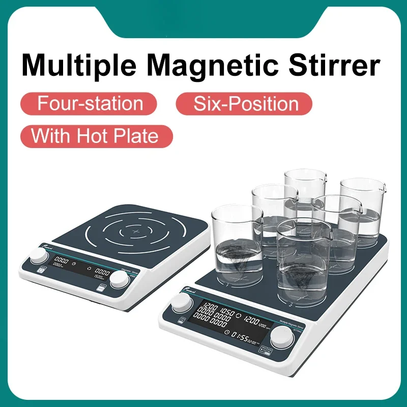 Multiple Magnetic Stirrer Hot Plate Digital Display Laboratory Stirrer Magnetic Mixer Heating Four-station Six-Position