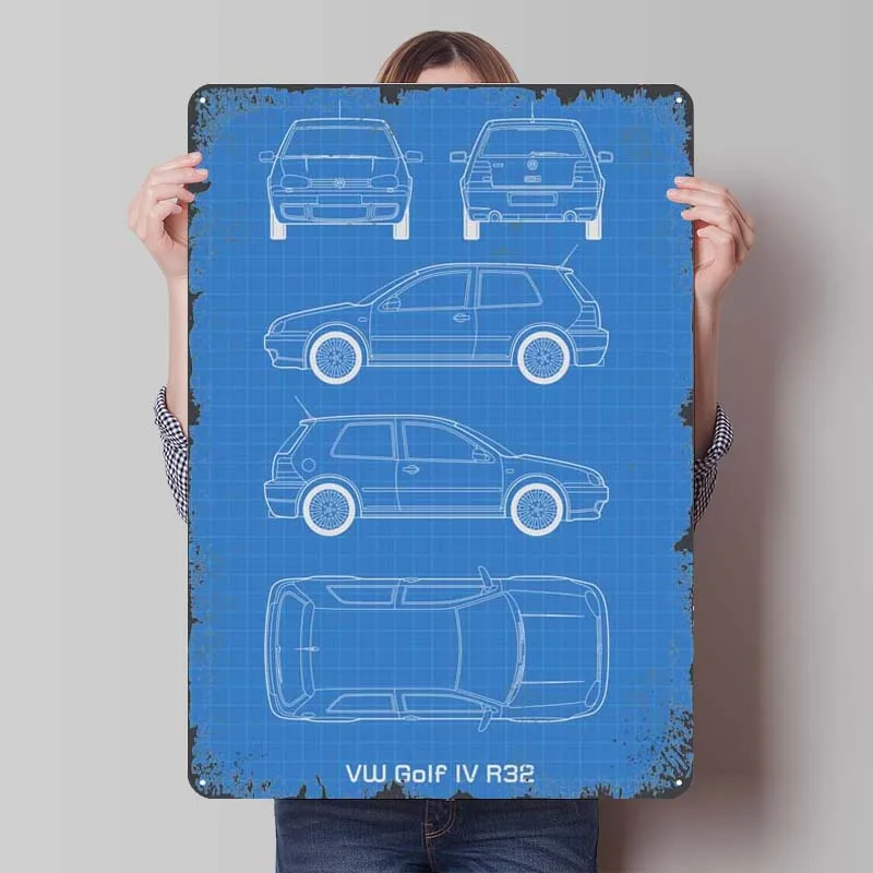 VW Golf IV MK4 R32 Tinplate Sign Classic Car Poster Interior Metal Signs for Wall Art Decoration Home Living Room Decoration