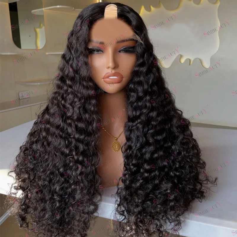 

Afro Black Women Curly Human Hair U Part Wigs with Clips Adjustable Easy Wear Glueless Long #1#2#4 Brown Curly 1x4 V Part Wigs
