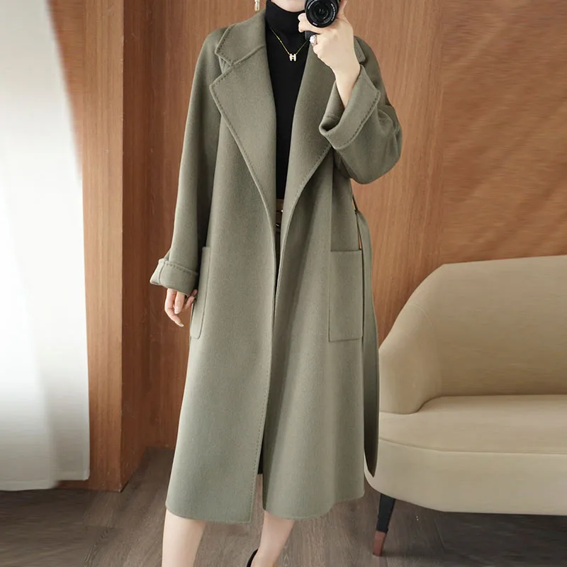 2025 Women's 100% Cashmere Thick Double sided Long Jacket Classic Multi functional Fashion Suitable for Business