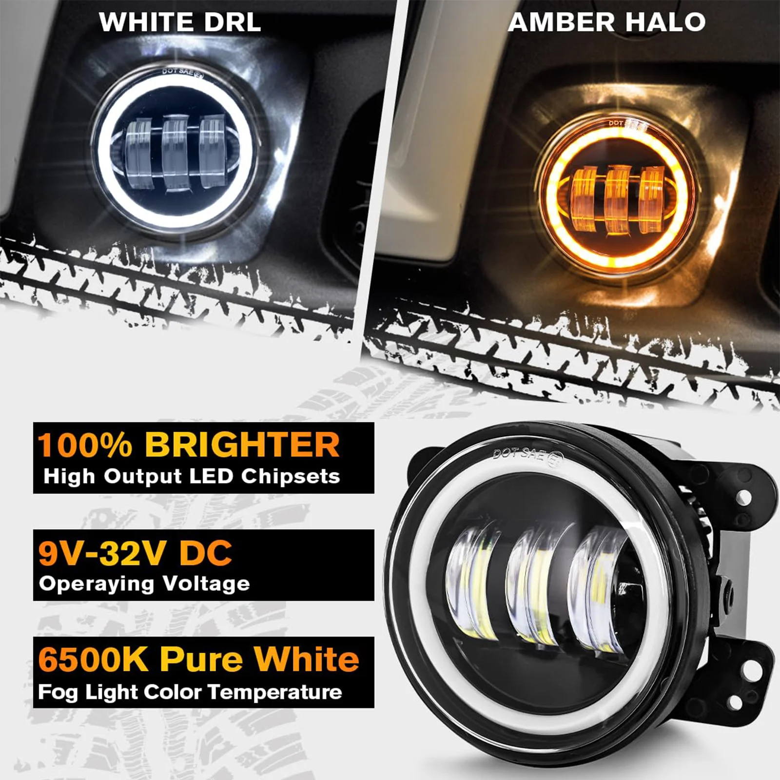 4 Zoll LED-Nebelscheinwerfer mit weißen Angel Eyes Arbeitsleuchte für Jeep Wrangler JK Unlimited JKU 2007-2018 mit weißem Tagfahrlicht und gelbem Blinker – Detail 3