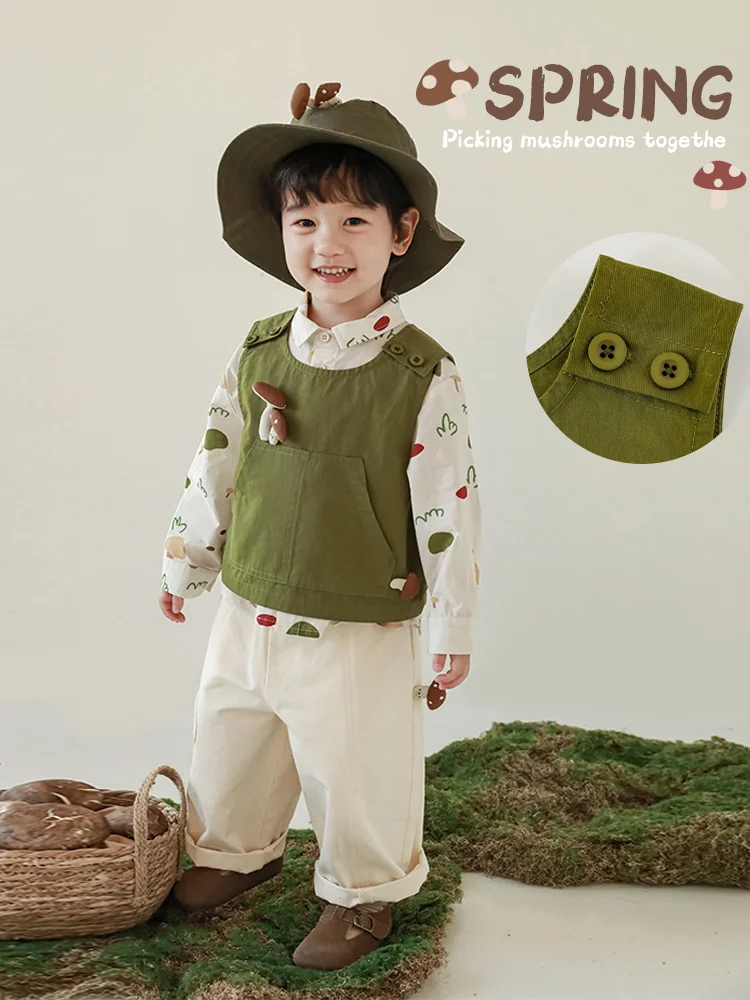 Boys' Mushroom Bag Large Pocket Clothes Vest Children's Handsome Spring Waistcoat