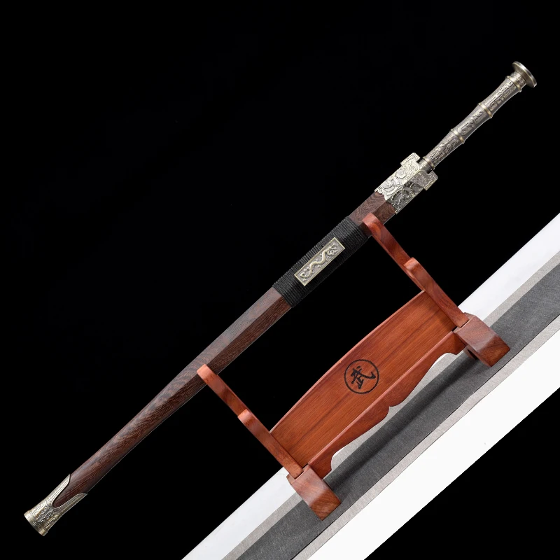 Medieval Han Jian Sword Folded Steel Black Blade Real Handmade Full Tang Sharp Ready Battle Samurai Swords Dragon Kongfu Katanas - view 5