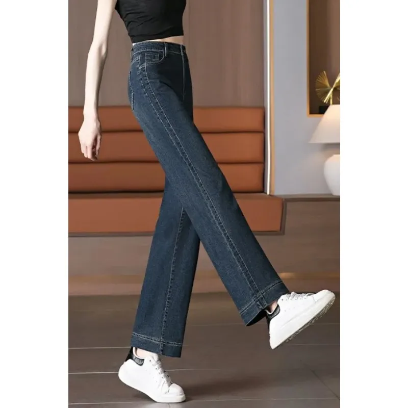 

Women's High Waist Cropped Jeans Vintage Casual Loose Wide Leg Slim Fit Denim Trousers For Petite