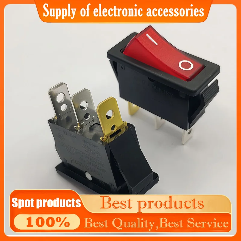 16A250V boat-type rocker switch R4 with 3 pins, 2 positions, 220V red light button, opening size 11X30mm