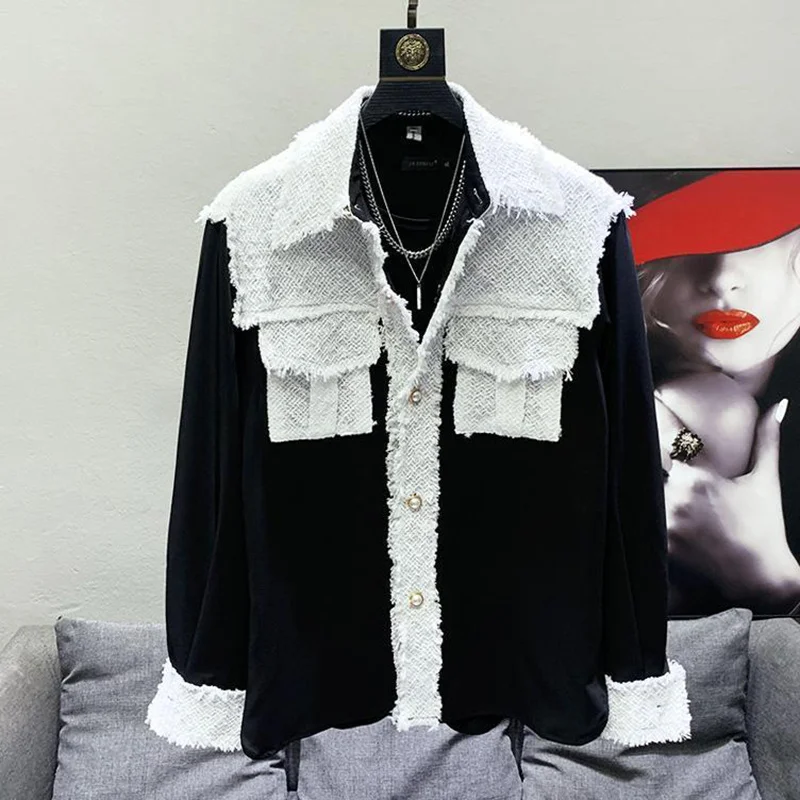 

Y2K Spring Autumn CONTRAST COLOR Casual Jacket 2025 Suit Collar Women's Clothes Coat Fashion Single-Breasted Female Outeawer
