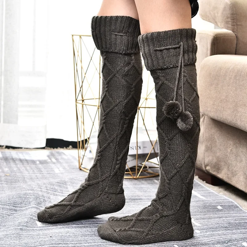 Women's Autumn/Winter Warm Tights Sexy Cavai Solid Knee Socks Knitted Thick Wool Hose Breathable Stockings