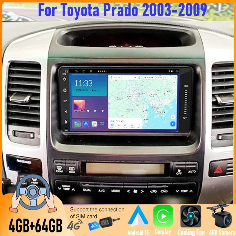 

GPS 7" For Toyota Prado 2003-2009 Carplay Android Auto Car Stereo Radio Wireless Steering wheel control 64GB Navi WIFI BT FM