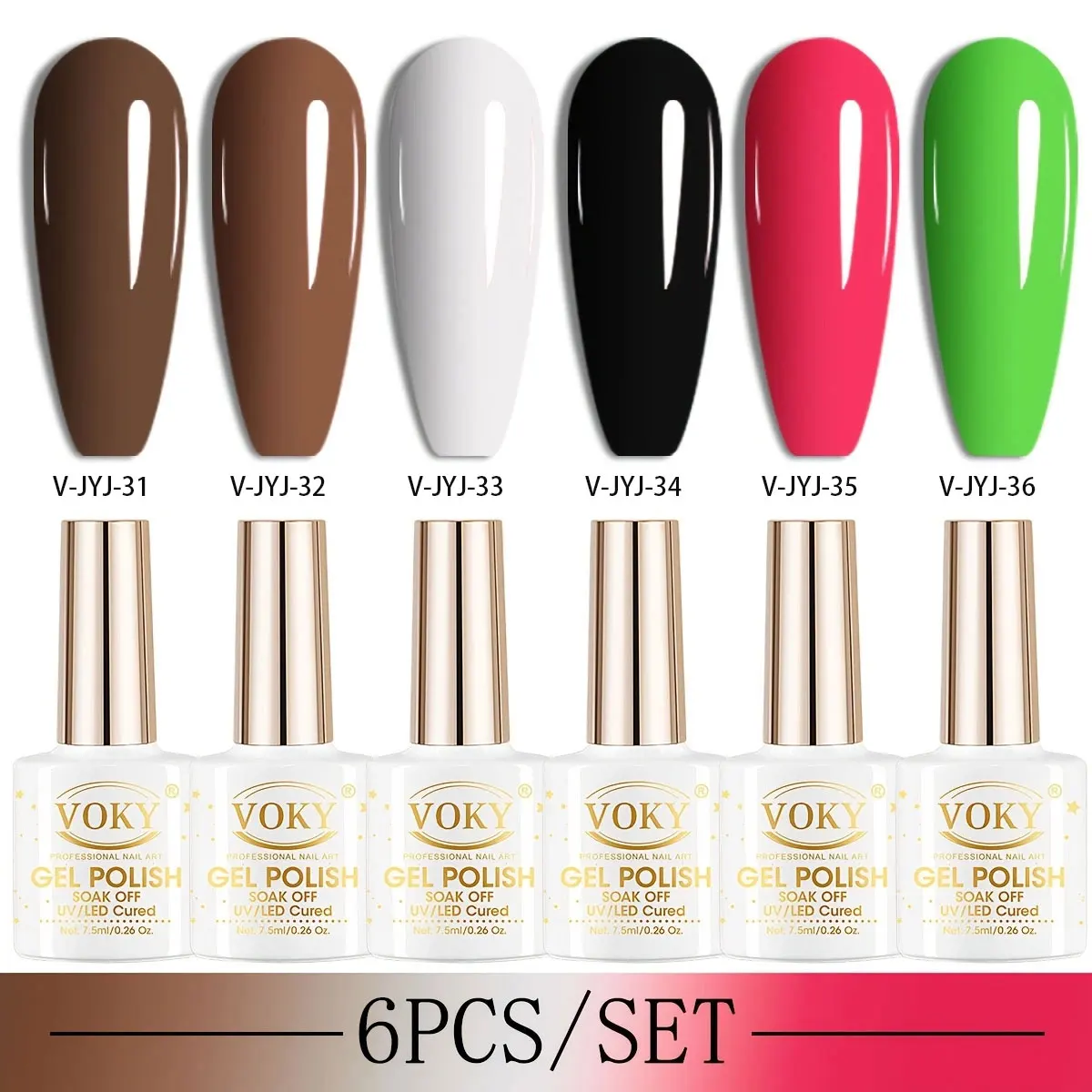 VOKY 6Pcs Versatile Classic Contrast Solid Gel Nail Polish Set Premium Salon Grade Soak Off UV LED Nail Gel High Gloss Full Coverage Long-Lasting Semi-Permanent Manicure Varnish Luxury Gift Kit For Daily Party Nail Art & Women Holiday Surprise Present