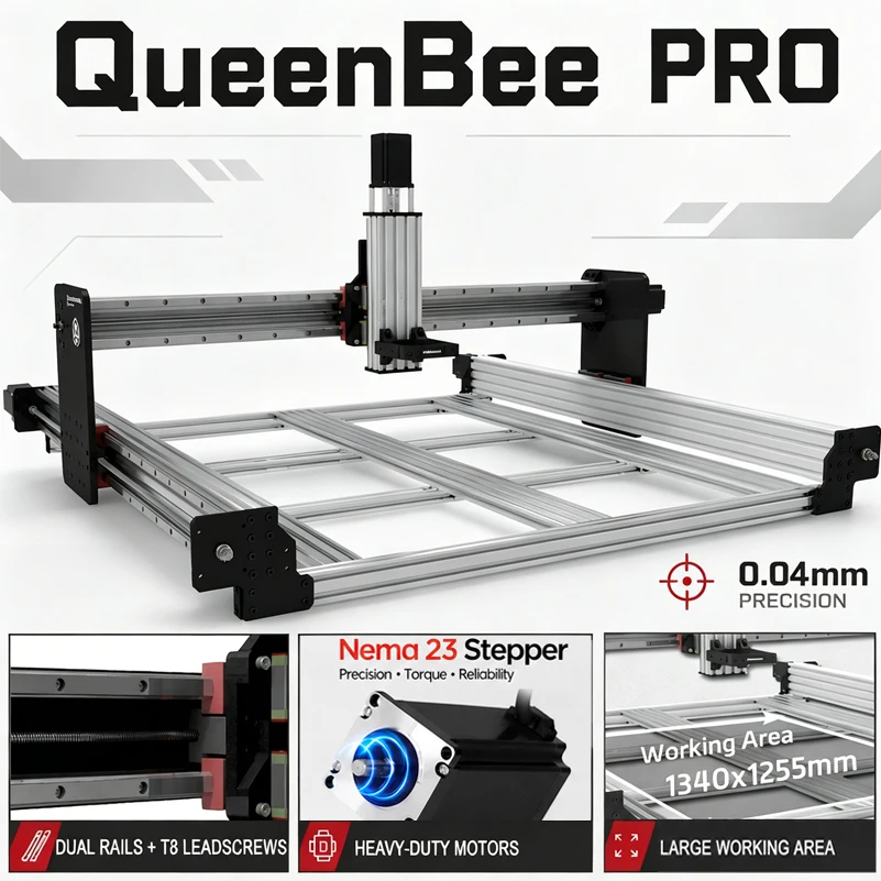 BulkMan3D QueenBee PRO 4-Axis CNC Machine Kit Lead Screw HGR Linear Rail High Precision Engraving Milling for Wood Acrylic Metal
