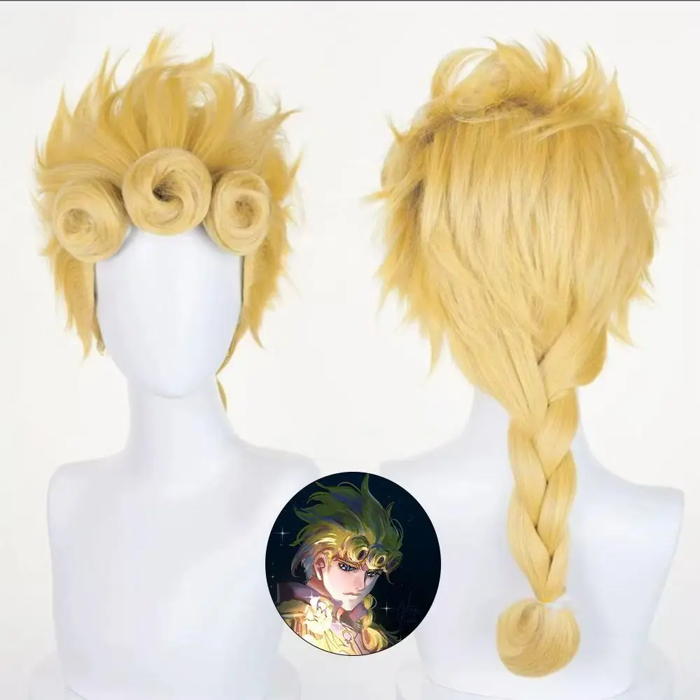 

Синтетический парик для косплея Аниме Гиорно Джованна, 58 см, короткий, золотистый, мужской, для аниме и Хэллоуина, термостойкий, с сеткой-розочкой