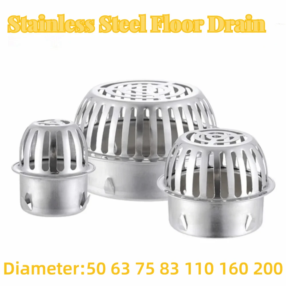 New Stainless Steel Floor Drain Strainer Anti-Clog Convex Drain Cover Large Displacement Round Shape Filter Screen Cover Garden