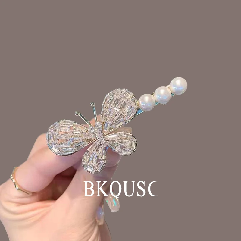 New Fashion Women\'s Hairpin Pearl Rhinestone Bow Knot Duckbill Clip for Hair Elegant Female Metal Hair Clip Sweet Side Barrettes