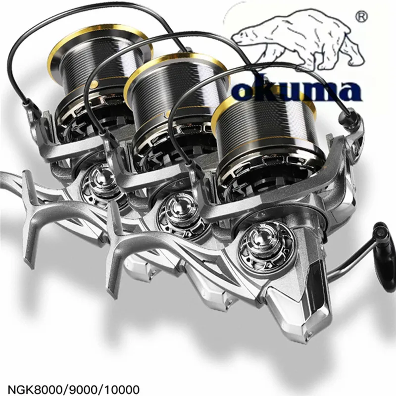 OKUMA Grote Spinning Visserij-reel 8000-14000 9000 10000 12000 Max Drag 20 KG Zee Reel Gratis Lijn Zoutwater Zoetwater Vis Pesca