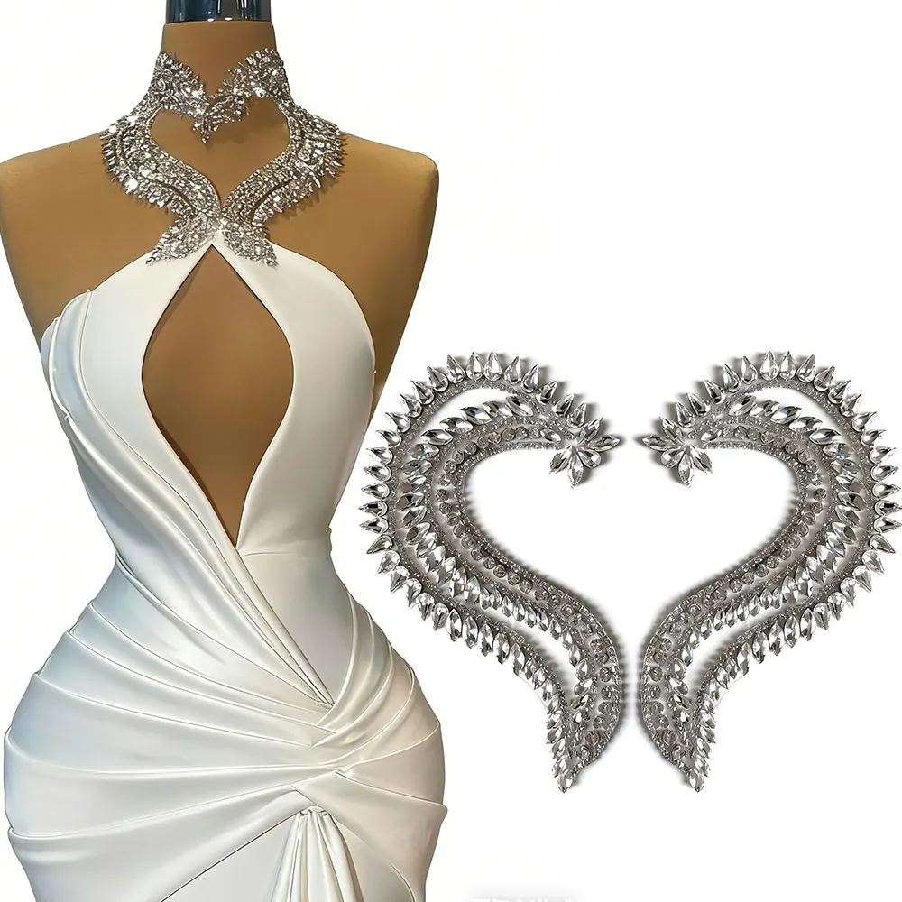 Luxurious rhinestone appliqués are suitable for decorating wedding dresses evening gowns ball gowns and other similar garments