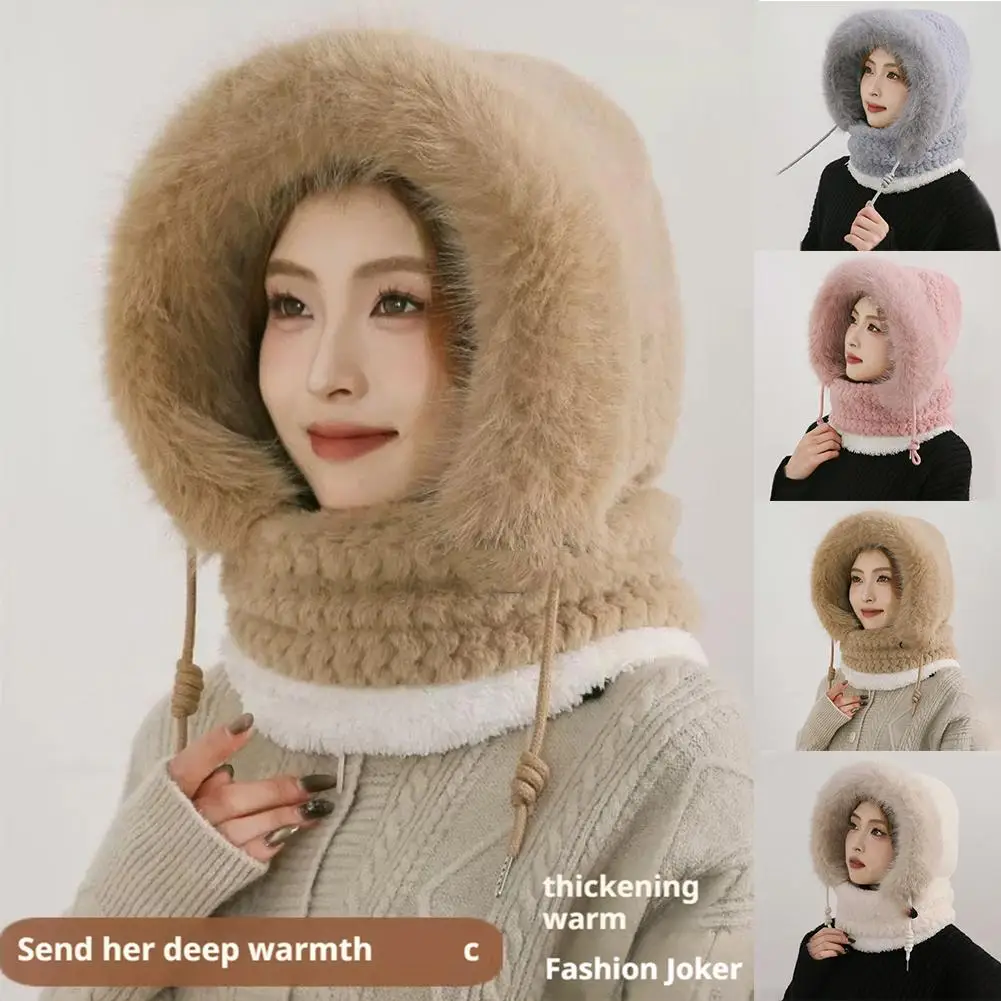 Women Winter One Piece Beanie Hat Slouchy Fleece Balaclavas Face Mask Neck Scarf Set Earmuff Ski Snow Cold Weather Trapper Cap