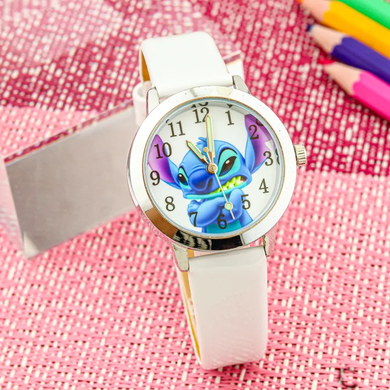 Orologi per bambini Disney Stitch Orologio analogico con cinturino in PU per cartoni animati Orologi al quarzo per bambini Ragazzi Regali per bambini per studenti della scuola primaria