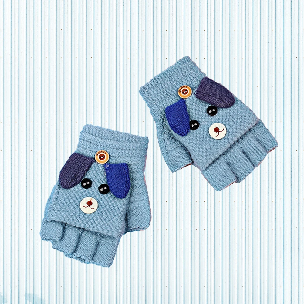 1 زوج رشاقته الدافئة قفازات الشتاء الخريف متماسكة غزل الصوف شكل الكلب نصف إصبع يندبروف واقية للخارجية