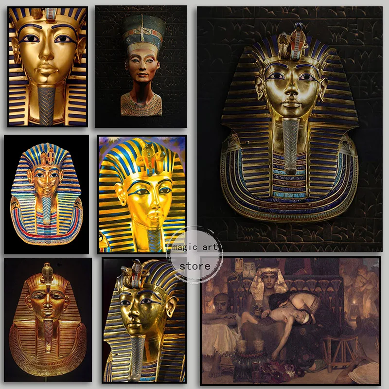 Retro Ancient Egypt Pharaoh King & Queen Gods Tutankhamun Mask Statue Art Poster Canvas Painting Wall Prints Picture Home Decor