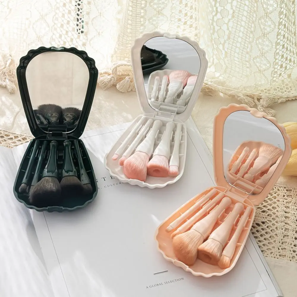 Shell Travel Makeup Brush Set Acrylic Quilting Makeup Brush with Storage with Mirror Five Grid Makeup Brus Storage Set
