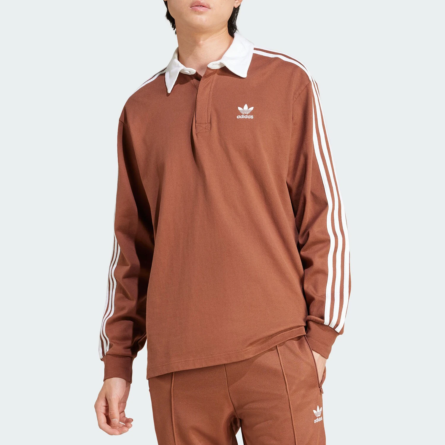 

Adidas Authentic Three Leaves Men's Lapel Loose Stripes POLO Shirt IZ2469