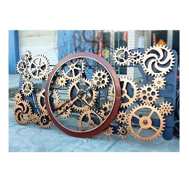 Custom size mechanical industrial style gear Wall Clock Iron Metal Art Wall Clock for Bar Decor